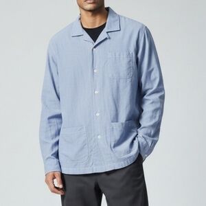 J. Crew Camp Collar Shirt Jacket XL NWT Blue Organic Cotton Utility